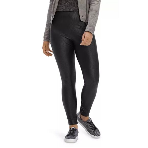 HUE Sleek Effects Black Crocodile Skin Design Soft Stretch Leggings Sz S NWT - Picture 4 of 16